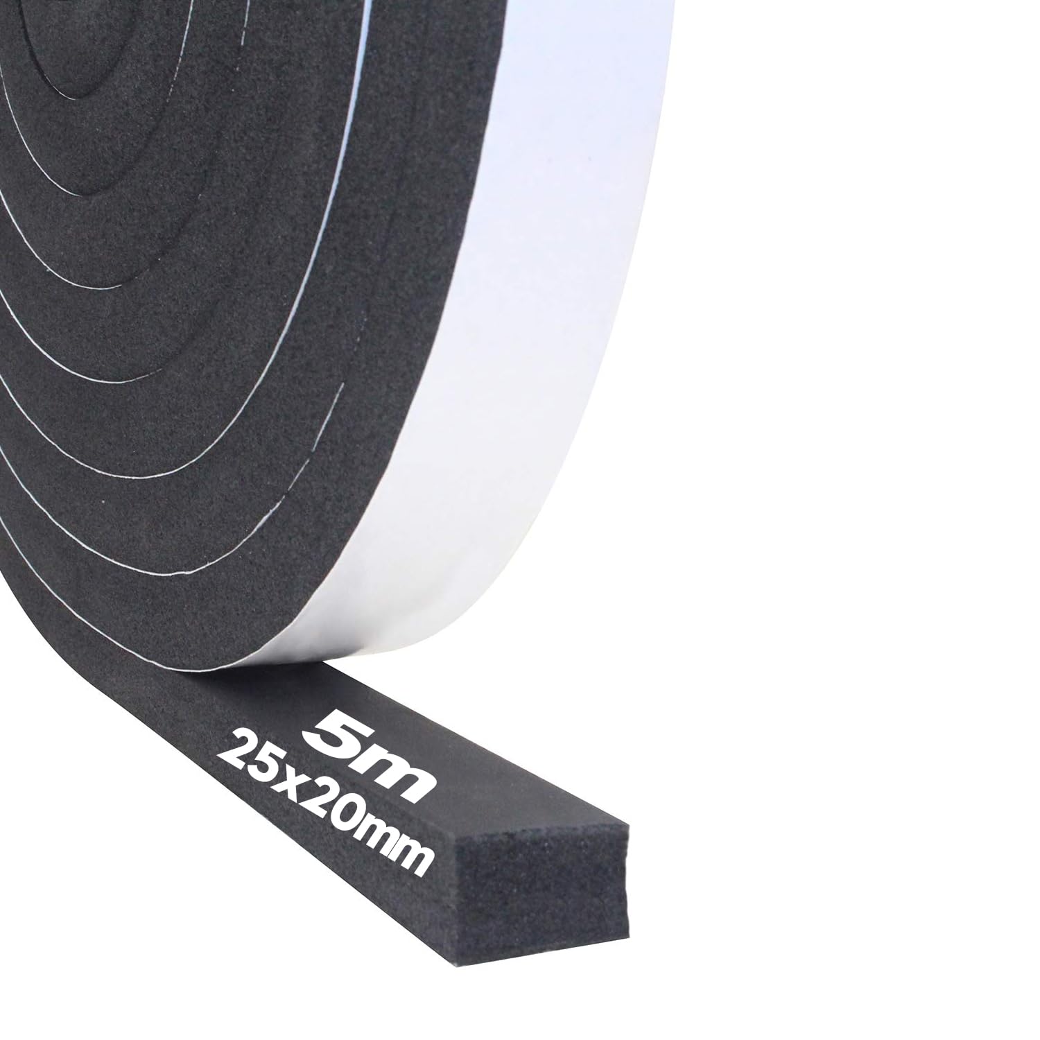Bande d'étanchéité autocollante en mousse 25 mm (l) x 20 mm (H), caoutchouc mousse autocollant pour porte fenêtre, résistant aux intempéries, anti-collision, isolation acoustique, longueur totale 5m