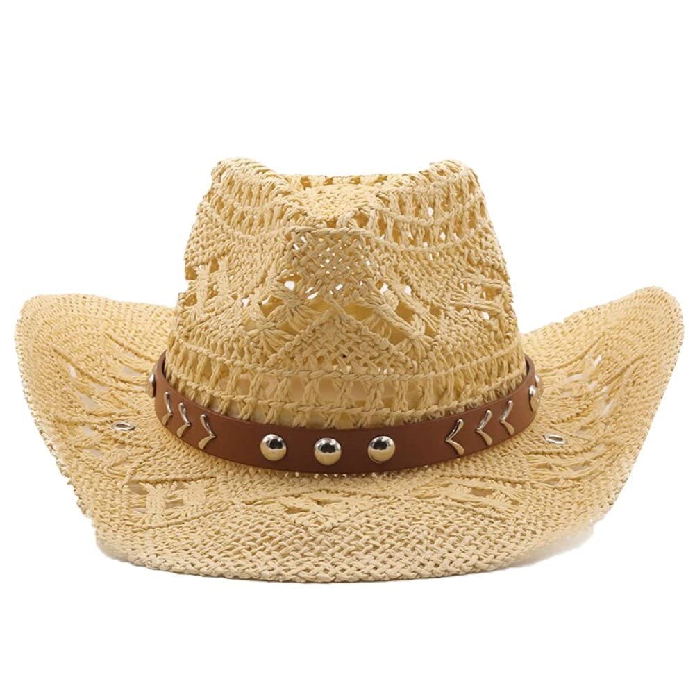 Lipfer 1pc Cowboy Sombra De Verano Sombrero para Mujer Sombrero De Hecho a Mano para Hombres Vaqueta Falsa Gema Decoración De Playa Capaz De Playa Panamá