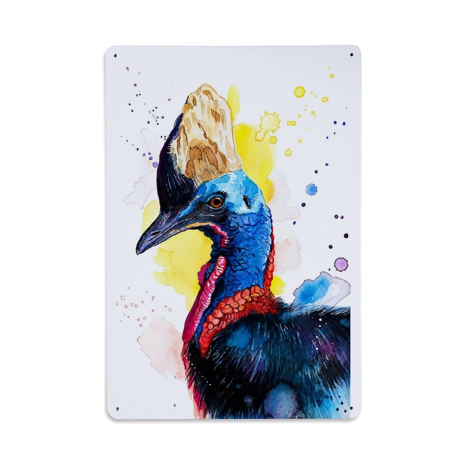 Wildlife Vintage Cassowary Birds Watercolor Animal Classic Metal Tin Sign Plaque Wall Decor for Cafe, Man Cave, Club Bar, Office, Home Garden Round Metal Poster 8x12Inch