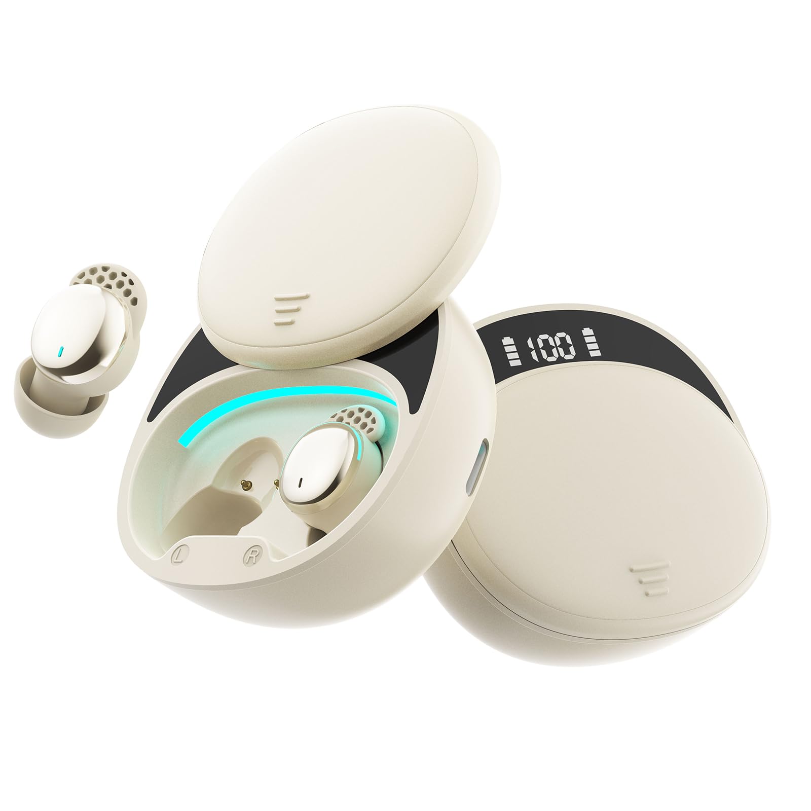Sleep Earbuds for Side Sleepers, Wireless Sleep Headphones with Sleep Mode, Noise Blocking Mini Earbuds, LED Power Display, Comfortable Fit for Sleeping, Work, and Travel (Gold)