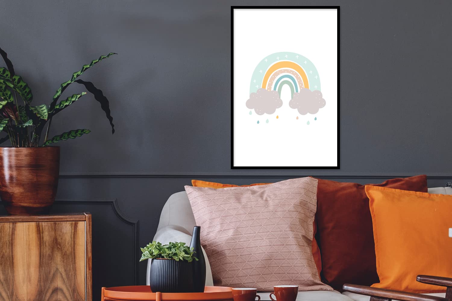 MuchoWow Poster Bilder Wanddeko Deko Wohnzimmer 40x60 cm Regenbogen - Wolken - Regen - Kinder - Pastell