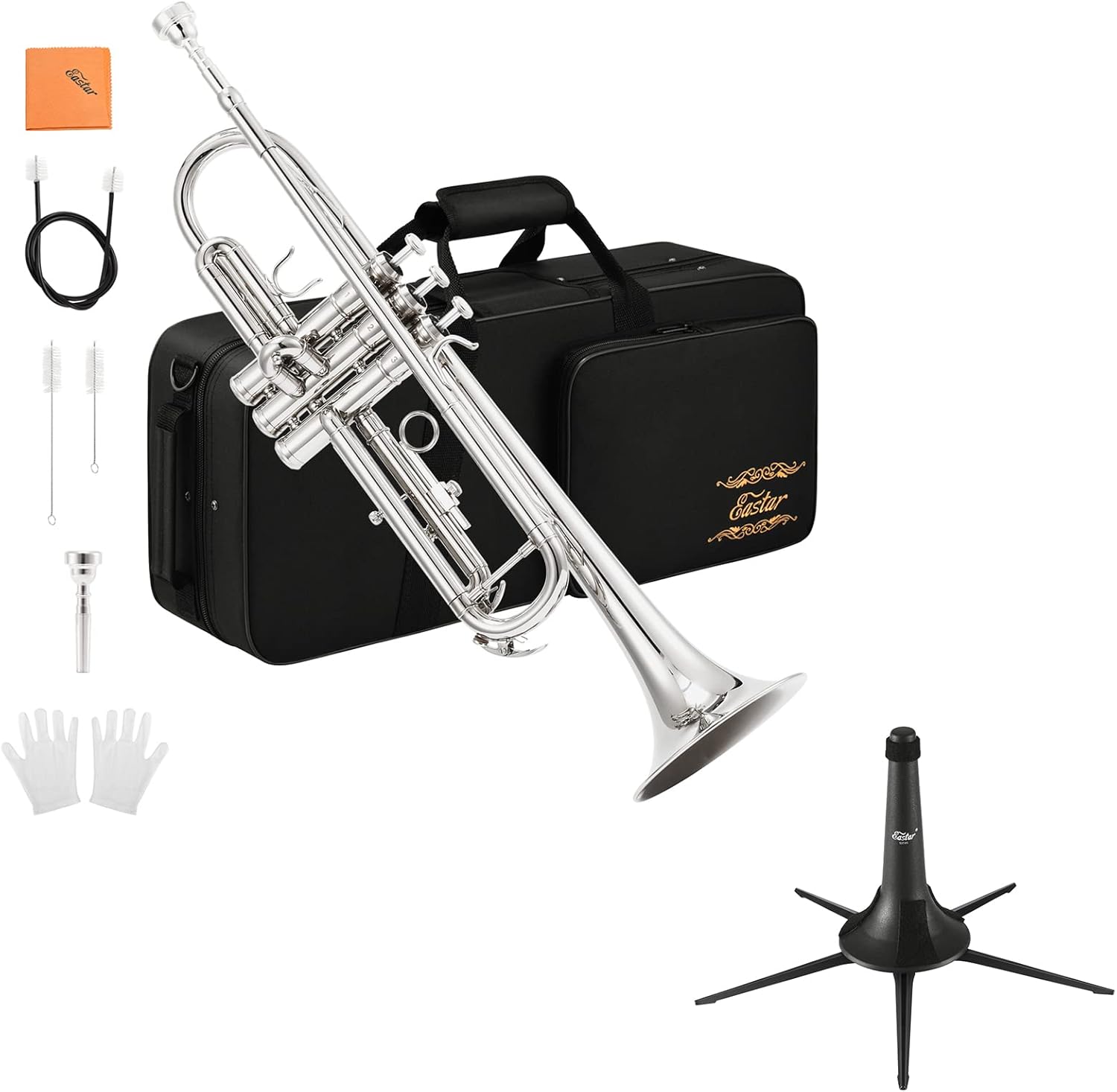 Eastar Bb Standard Trumpet Set for Beginner, Brass Student Trumpet Instrument Set Bundle with Stand : Musical Instruments