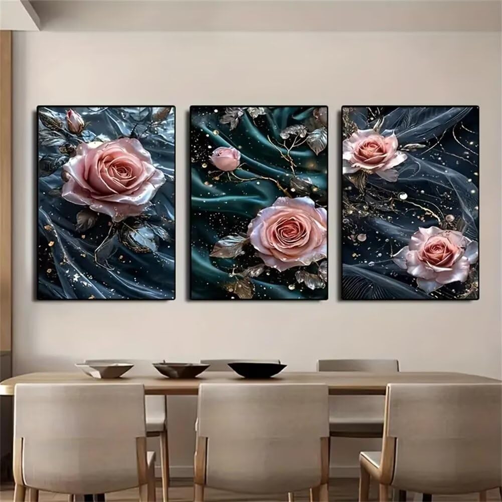 Zestawy do malowania diamentami dla dorosłych, różowe róże, 3 sztuki, 5D, DIY, zestaw artystyczny, malarstwo, pełne wiercenie, haft, kryształ, kryształ górski, haft krzyżykowy, sztuka, rzemiosło