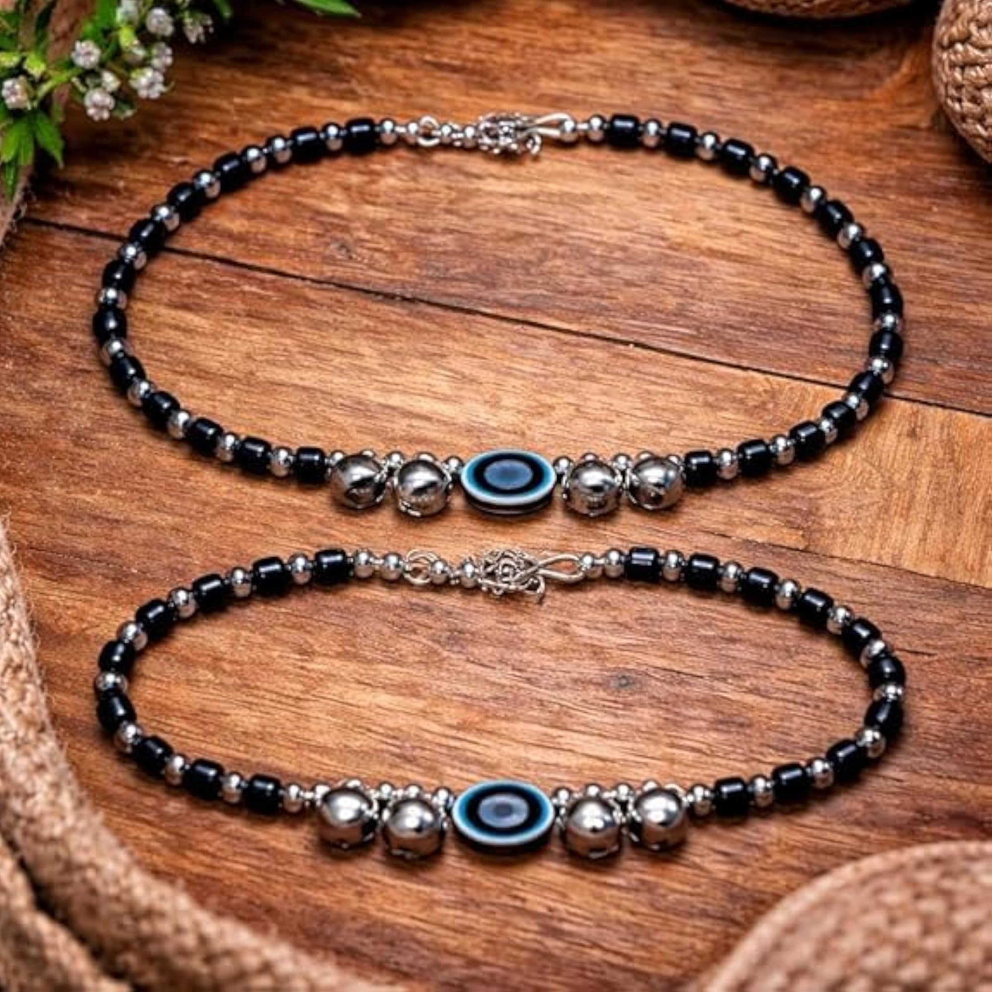 Protective Evil Eye Anklet Bracelet with Adjustable Floral Clasp