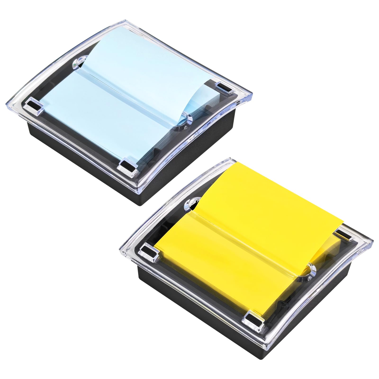 WERJOURU Post it Note Dispenser,3x3 Inches，Sticky Note Holder, Black Base,Pop up Post it Notes Dispenser for Office Home Classroom Desk Supplies (2