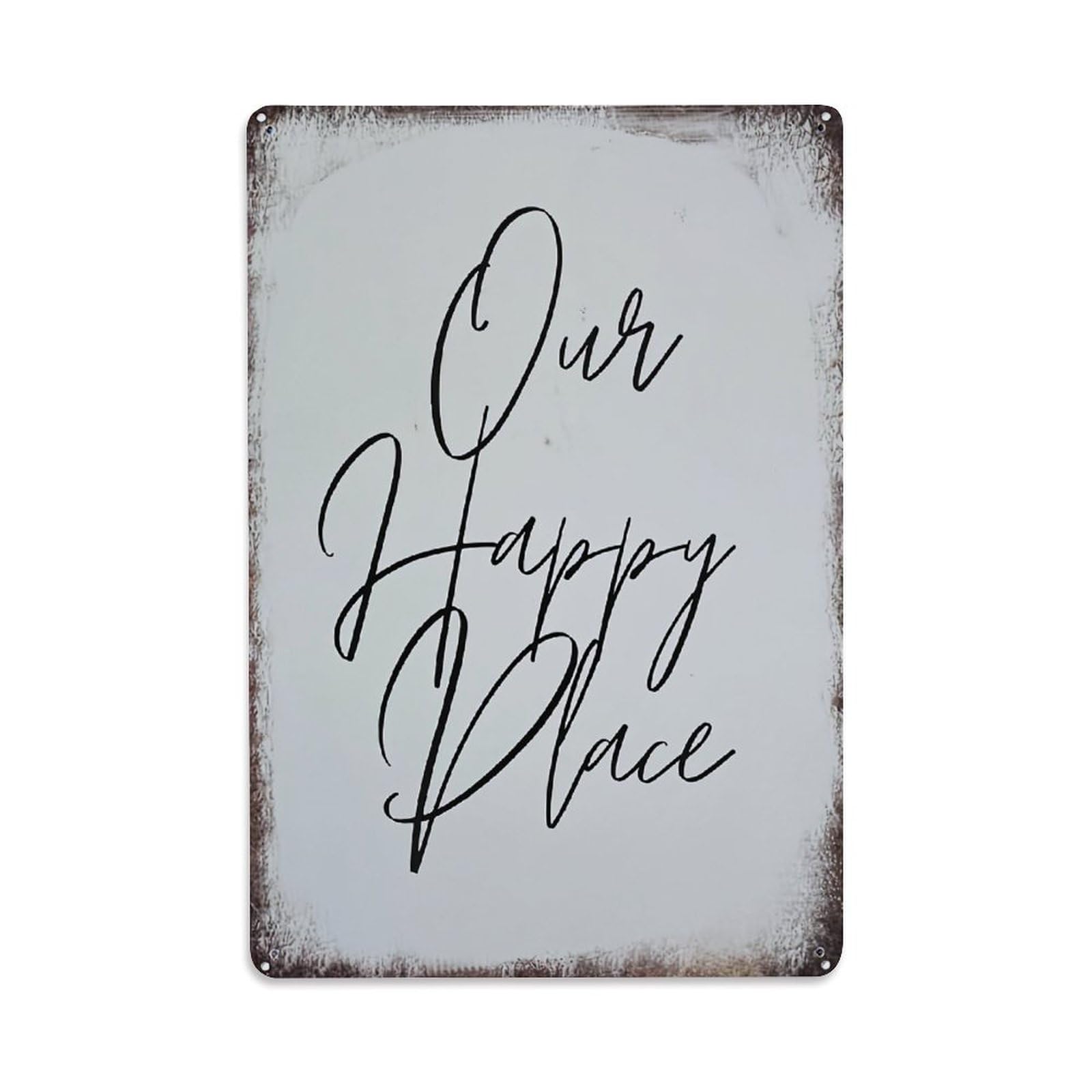Jdfenggu Vintage Our Happy Place Script Art Retro Metal Tin Sign, Decor Art Poster For Bar, Home, Man Cave, Kitchen, Laundry Room Gift 8X12inch
