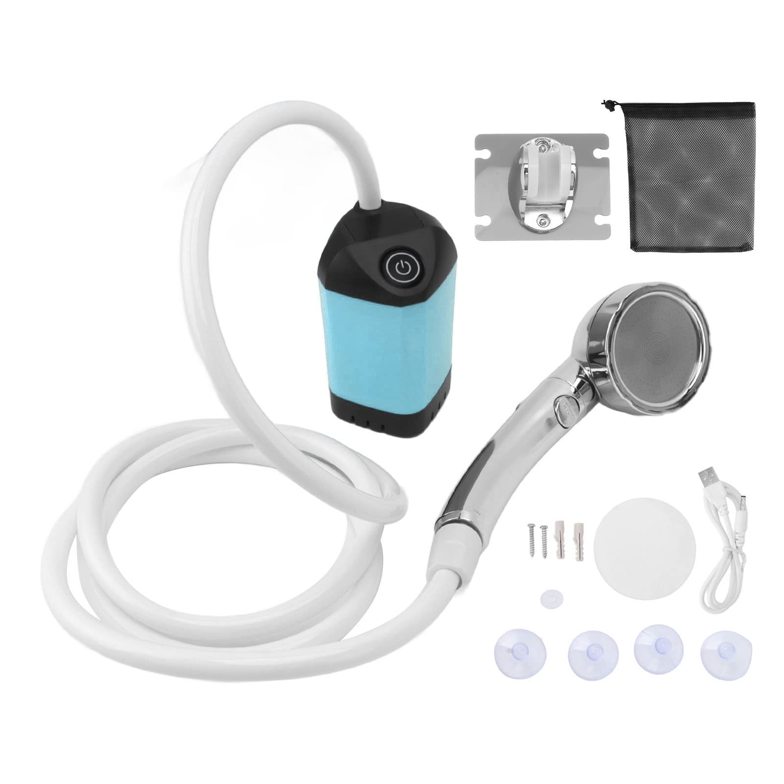 Tragbare Dusche, wiederaufladbare elektrische tragbare Campingdusche, Outdoor 3-Gang verstellbare Camping-Duschpumpe mit Filter für Camping, Wandern, Reisen (Blau)