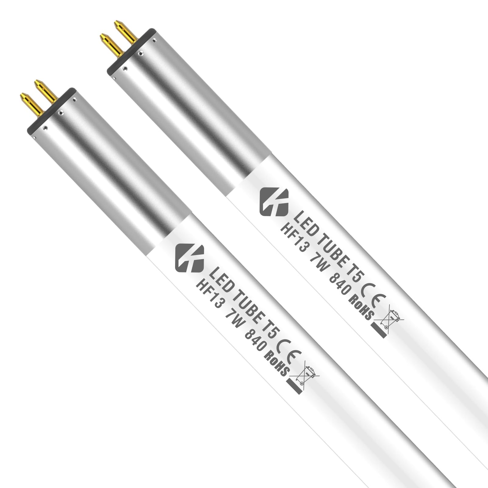 Lot de 2 tubes LED T5 Plug & Play - 549 mm - 3000 K - 1650 lm - 12 W - Remplacement et compatibilité avec les tubes EVG KVG Cfl t5 HE14w/HO24w - Tube fluorescent LED T5 - Démarrage instantané