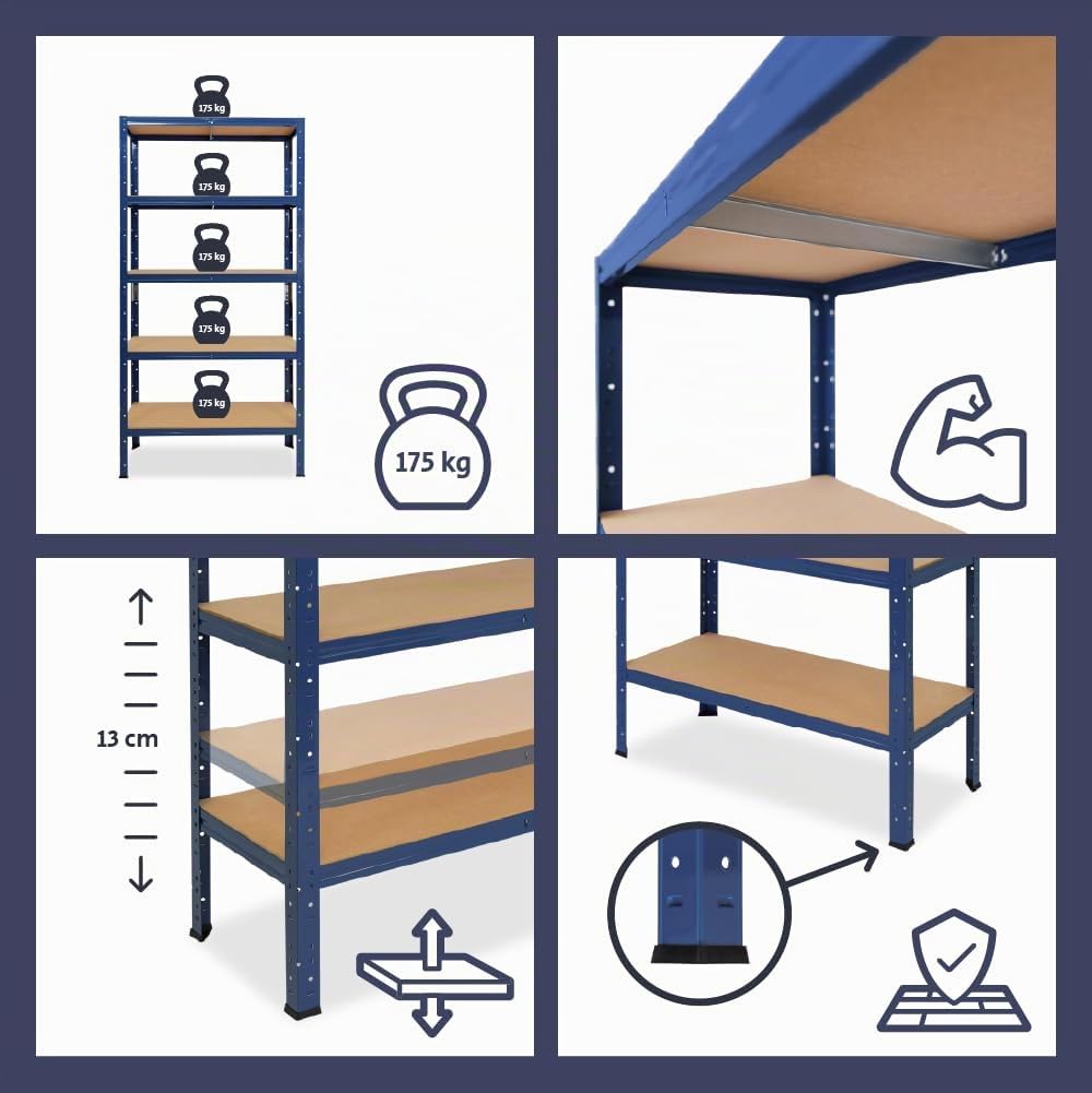 shelfplaza® 230x100x60cm HOME Scaffale metallo per carichi pesanti blu con 6 ripiani con 145kg capacità di carico/Scaffali in metallo per garage come scaffali per ripostiglio o officina