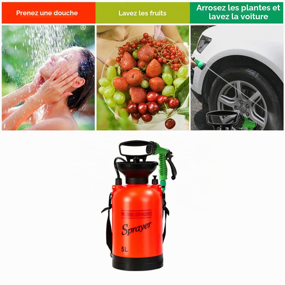 EHOTER Douche De Camping, Douche Solaire Portable, 5L Sac De Douche Portable à Pression, Outil De Bain D'été pour Voyage Randonnée Camping Escalade