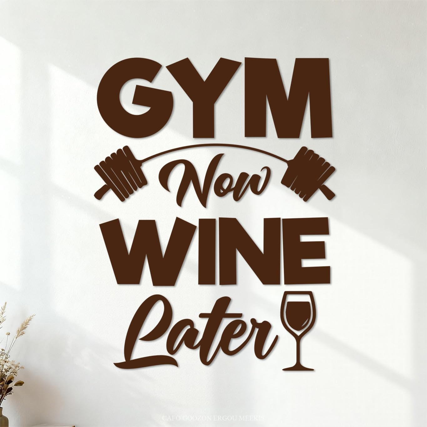 Ergou Stickerdecal-84503 Gym Now Wine Later Workout Gym Typography Quotes Wall Vinyl Sticker Decor 64X83cm Easy Installation Coffee