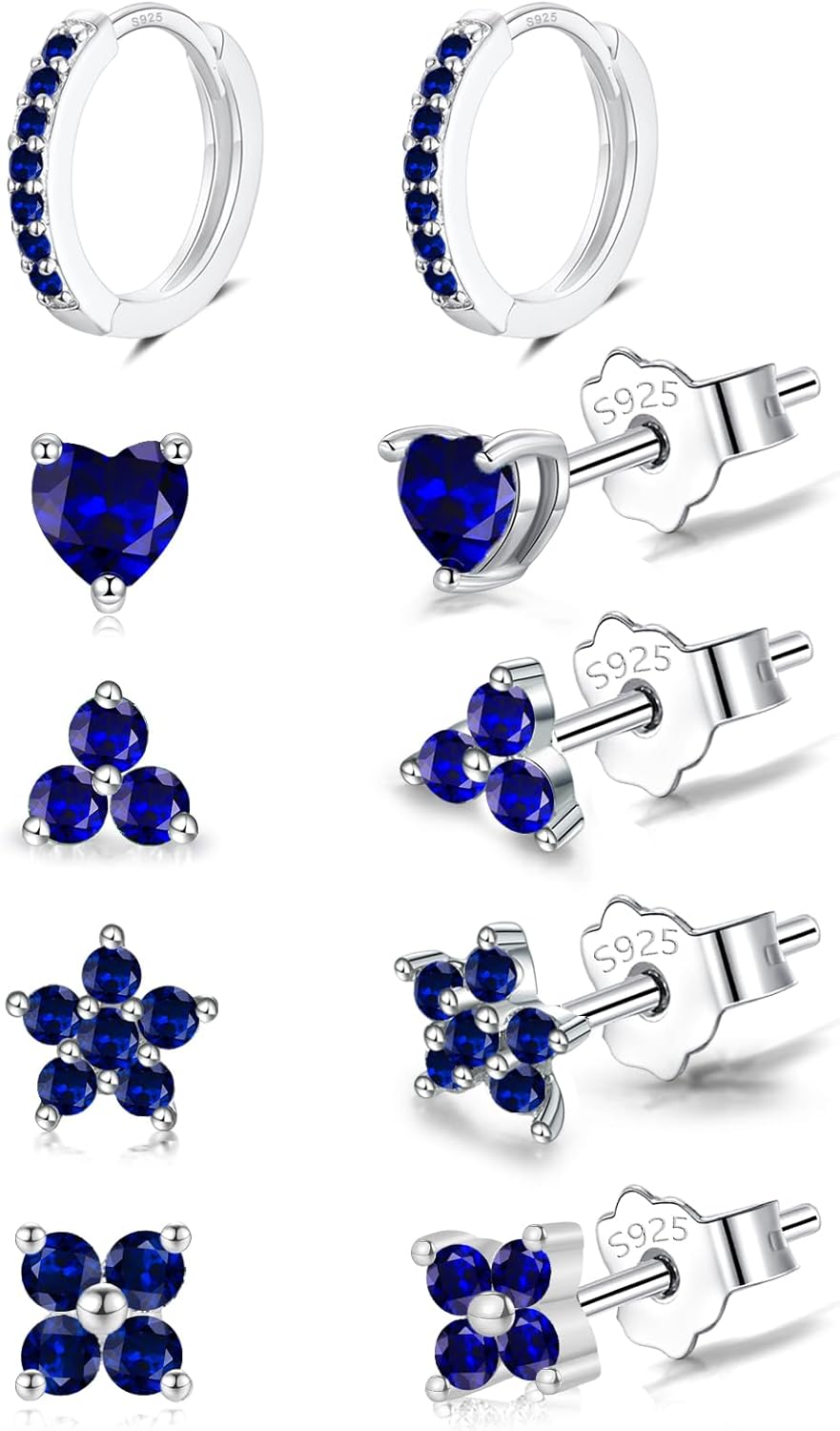 EPIRORA 925 Sterling Silver Studs Earrings Set for Women Men, Hypoallergenic Cubic Zirconia Stud Cartilage Earrings, 5 Pairs Small Silver Gold Hoop Earring Studs Sets for Multiple Piercing