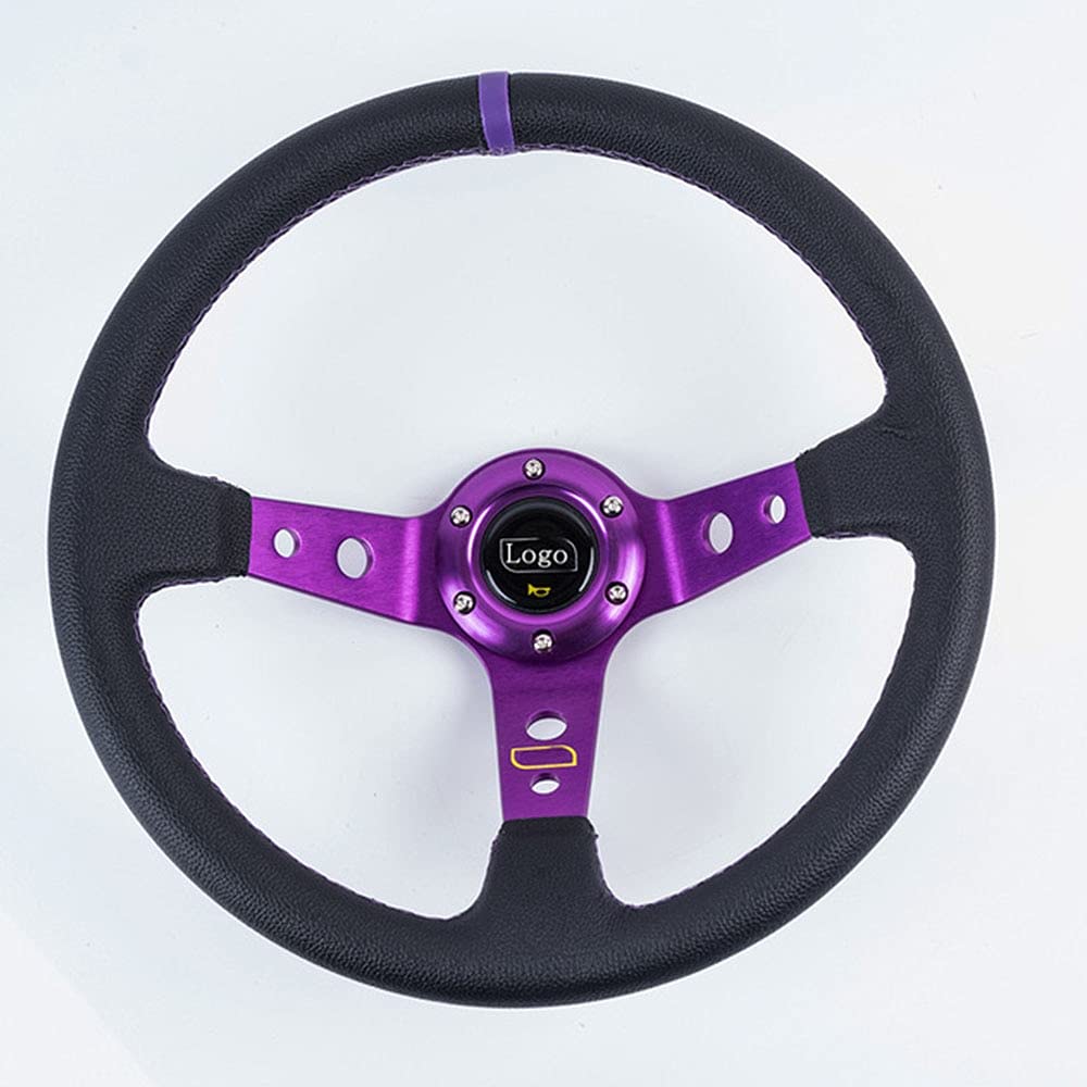 Volante Desplazado Universal 14 pulgadas 350mm CLORURO DE POLIVINILO Ruedas de dirección de carreras automáticas Rueda de ascenso profundo de maíz con la perilla de cambio (Color : A)