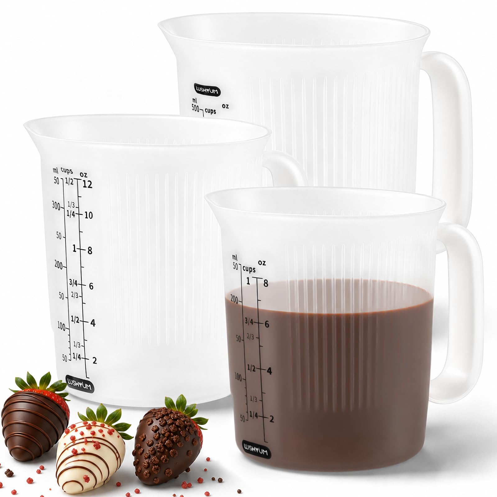 Silicone Measuring Cups for Melting Chocolate, Detachable Handles | Squeeze & Pour Rims and Heat-Resistant Ribs, 1/1.5/2 Cup Sizes for Melting, Mixing and Measuring Chocolate, Butter and Syrups