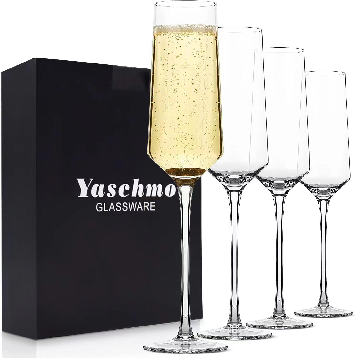 Champagne Flutes-Hand Blown Crystal Glasses Set of 4