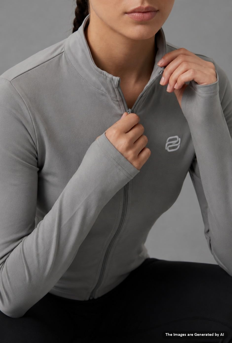 PUMPD Women's Jacket | Slim Fit | Thumb Hole Open Sleeve | With zipper | Perfect for workout | GREY | L 3