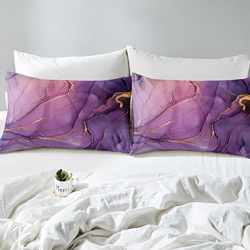 Miniatura 4 de Erosebridal Juego de ropa de cama Queen de 3 piezas, funda de edredón con estampado de mármol para adultos, funda de edredón abstracta con purpurina
