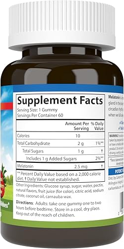 Miniatura 6 de Carlson - Gomitas de melatonina, 2.5 mg, sueño saludable, promueve la relajación, sabor natural a fresa, 60 gomitas