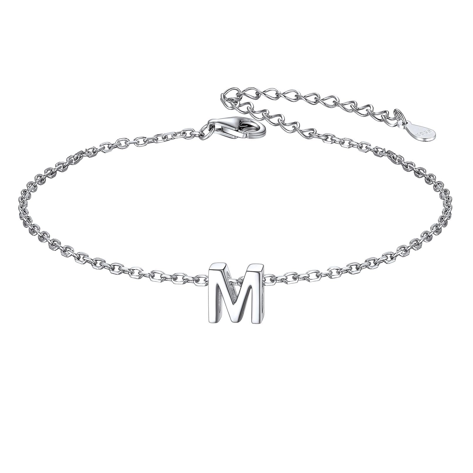 ChicSilver Initial Bracelet for Women 925 Sterling Silver Letter Initial Bracelet Dainty Personalized 26 Alphabet Jewelry Gifts for Birthday Anniversary Wedding(with Gift Box)