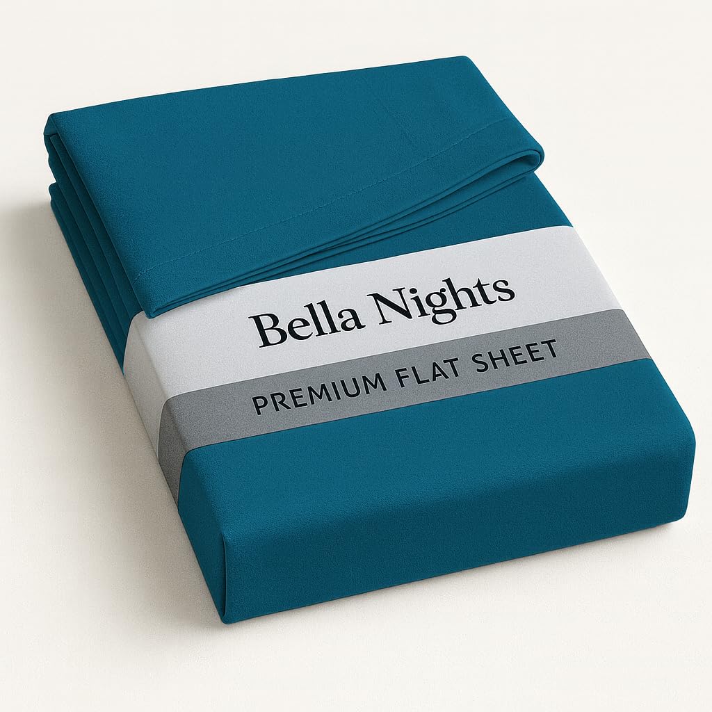Bella Nights Flat Sheet Polycotton Blend – Soft & Durable Easy Care Bed Sheet Plain Dyed Bed Linen – Lightweight Bedding – Hotel Quality Bed Sheet (Teal, King)
