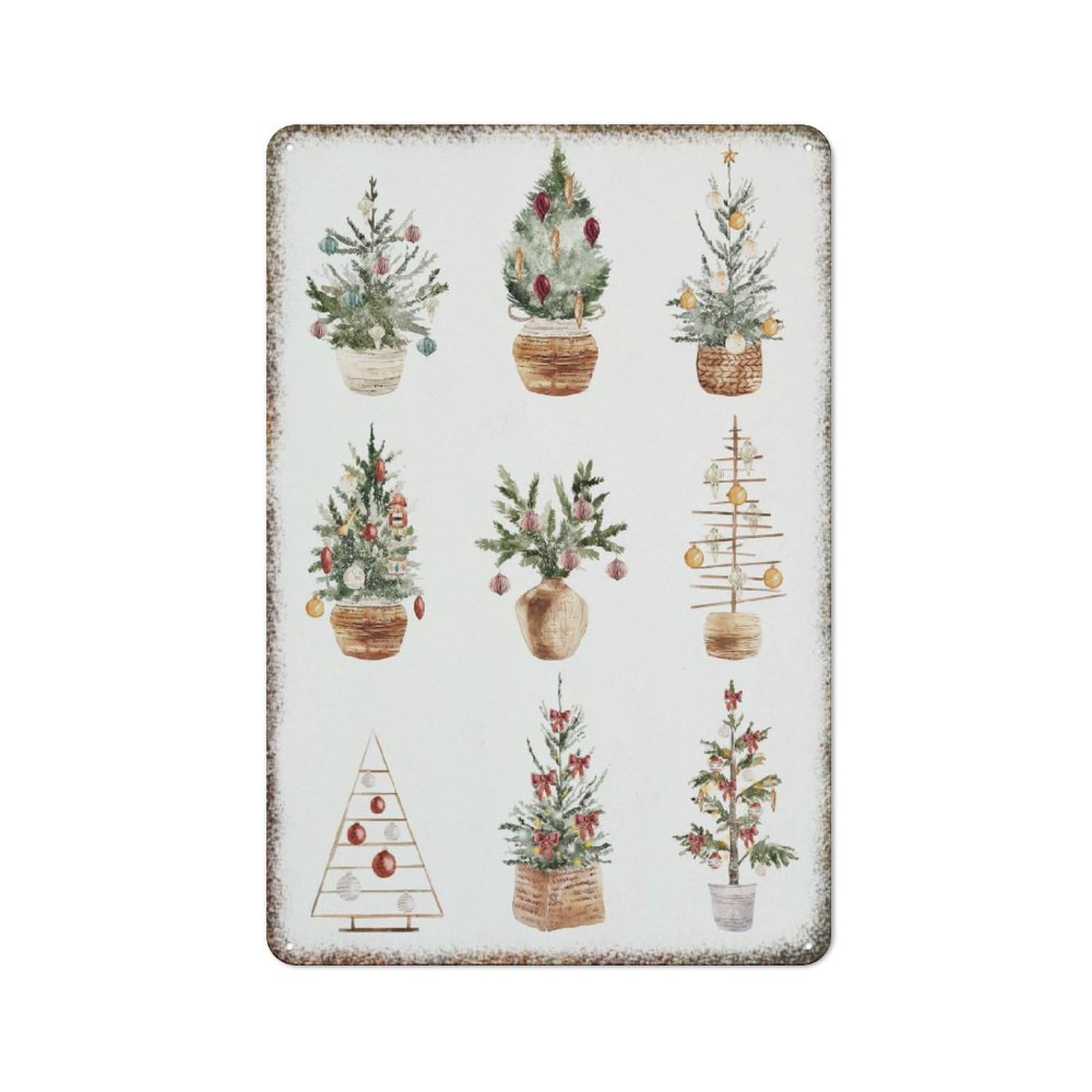 Christmas Tree Holiday Wall Art Embossed Metal Print Decor Sign Ornamental Horticulture Style Wall Plaque for Home Guest Room Farmhouse Decoration 8x12 Inch