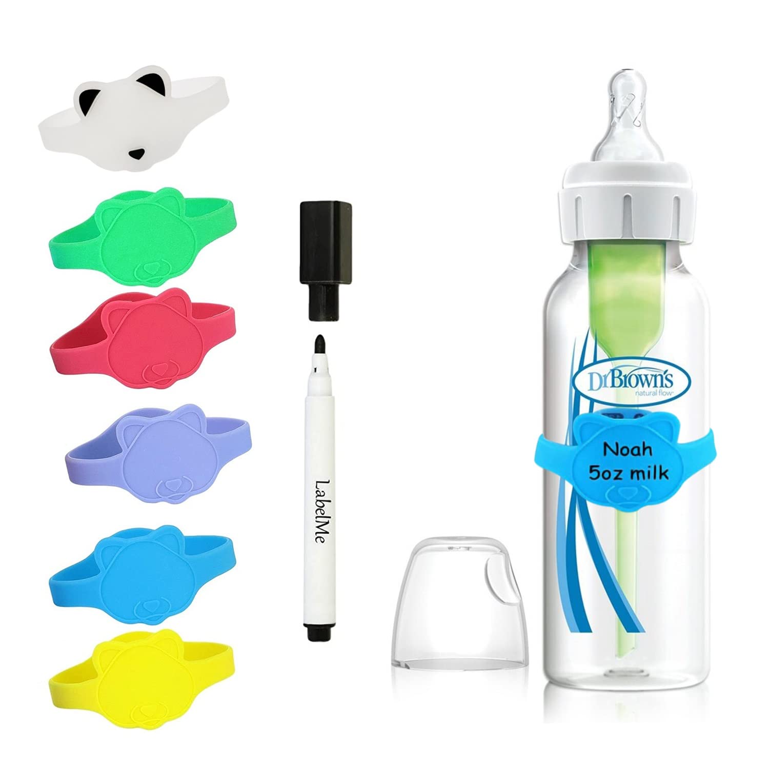 Baby Bottle Labels for Daycare –6 Multi-Colored Unique Panda-Shaped  Reusable Silicone Name Labels Fit Popular Bottles and Sippy Cups– Includes  ...