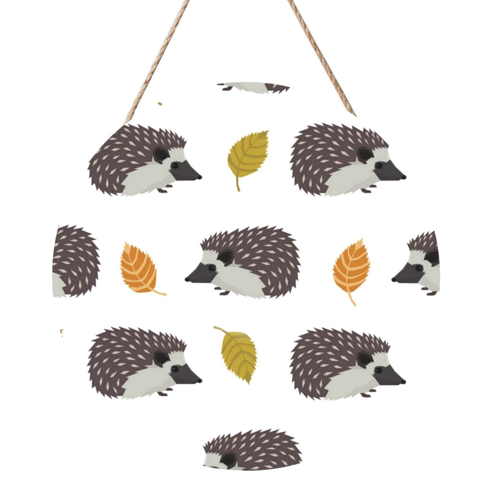 InOmak Autumn Leaves Hedgehog, Round Wood Panel Painting 12 in, Wall Hanging Painting For Home