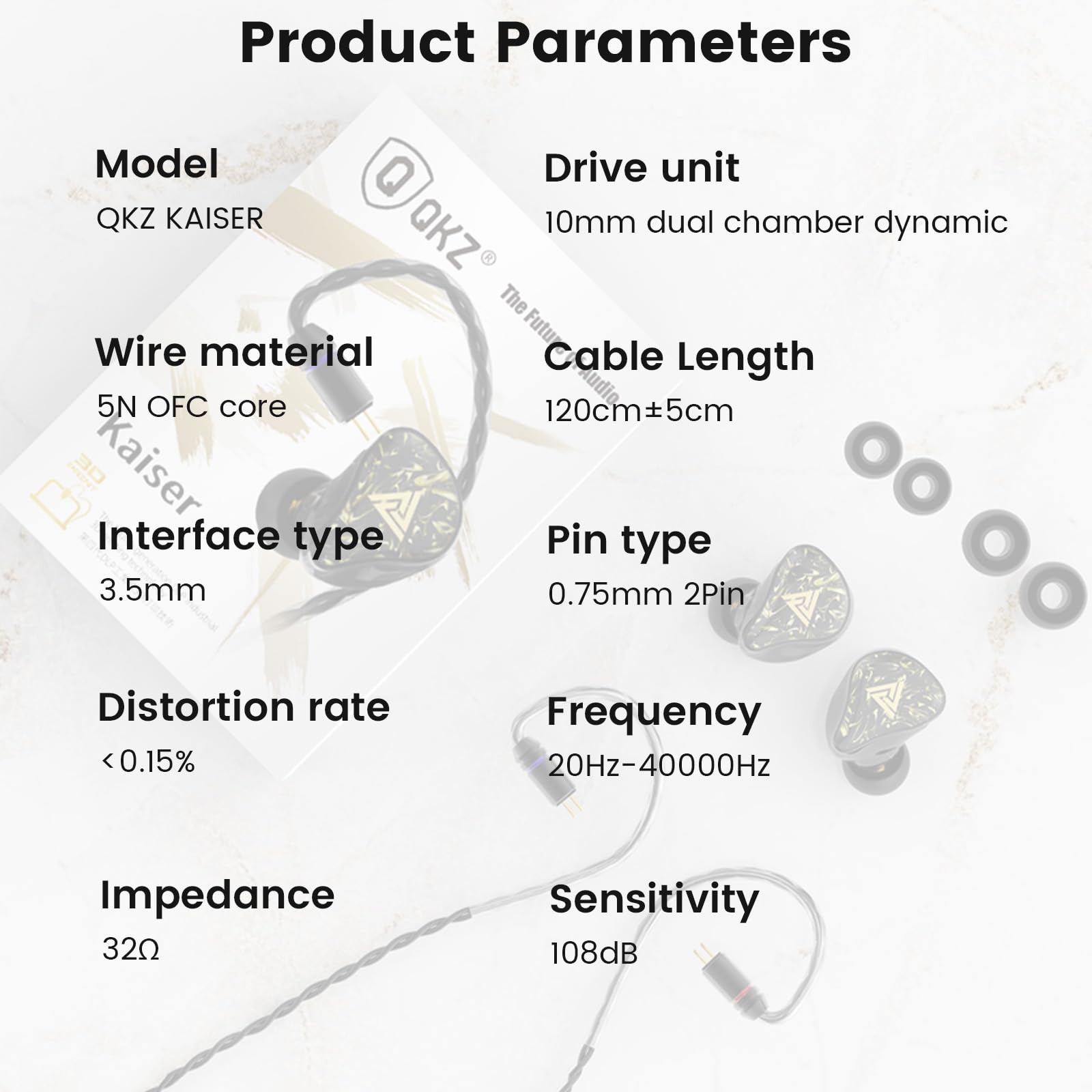Kaiser Przewodowe słuchawki douszne, monitor douszny, HiFi Stereo IEM, podwójny sterownik, izolacja szumów, gniazdo 3,5 mm, do gier, muzyki, laptopa, muzyków (czarne, z mikrofonem)