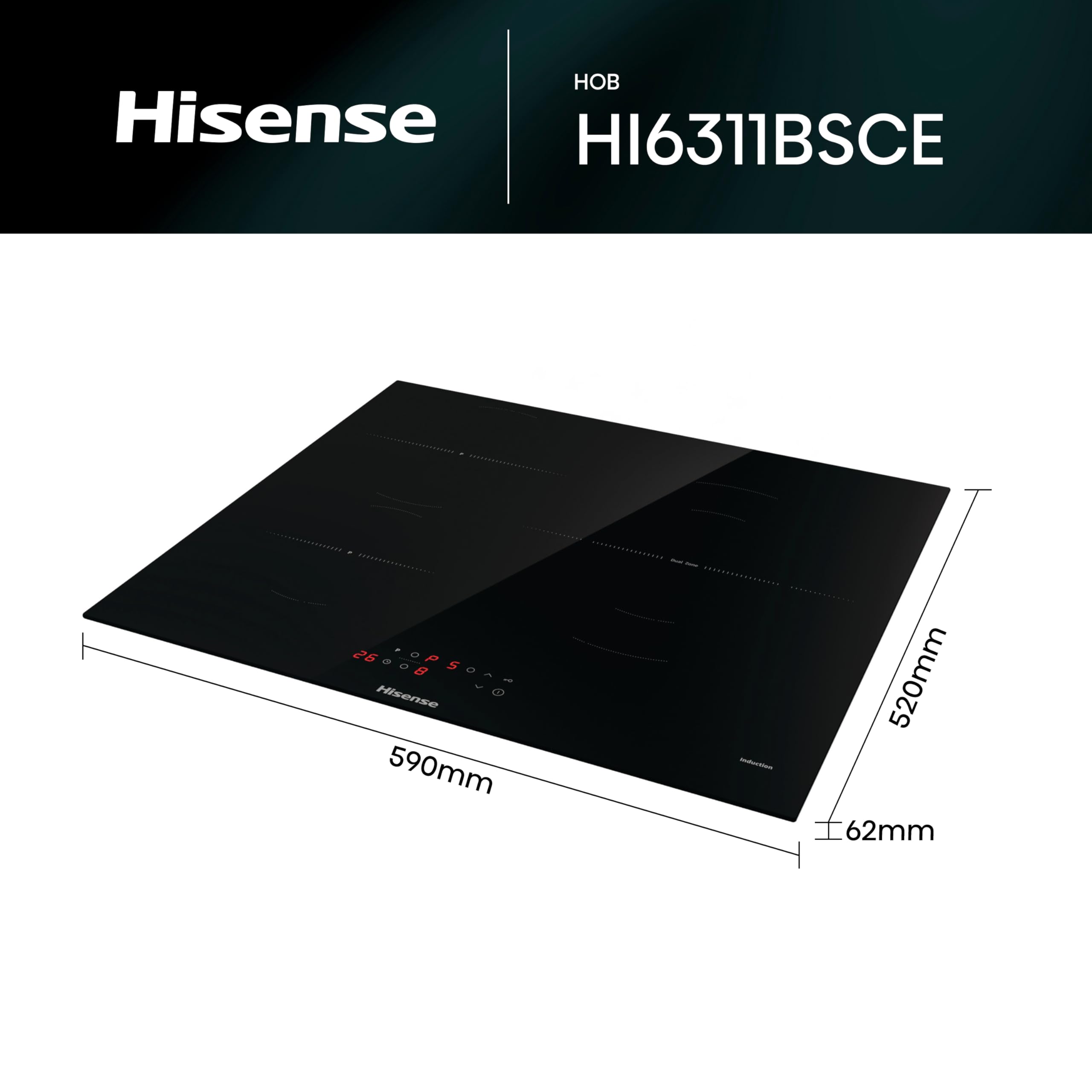 Hisense HI6311BSCE - Placa Induccion, 29 cm, Vitroceramica, 3 Fuegos, 7200W, Calentamiento Rápido Power Boost, Contol Táctil, Zona Expandible — view 3