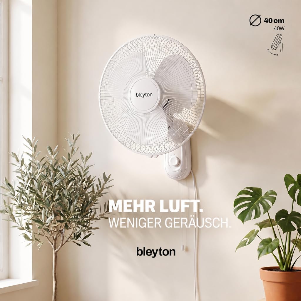 GROWMANIA Leiser Ventilator | Standventilator, Tischventilator und Wandventilator | 3 leise Geschwindigkeitsstufen | Leistungsstark mit 40 W
