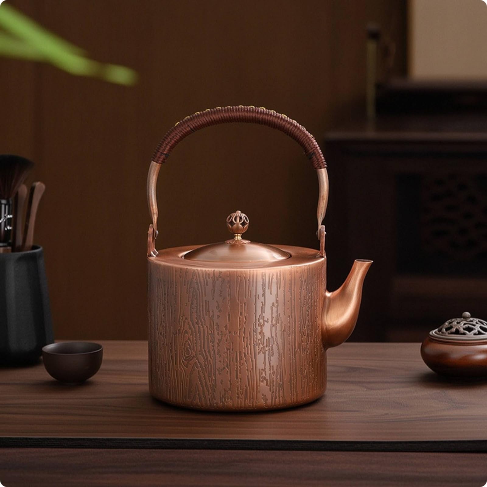 Tetera Cobre Artesanal Hervidor Cobre Tetera con Filtro para Oficina, Moderno, con Patrón De Caracteres Chinos De Felicidad