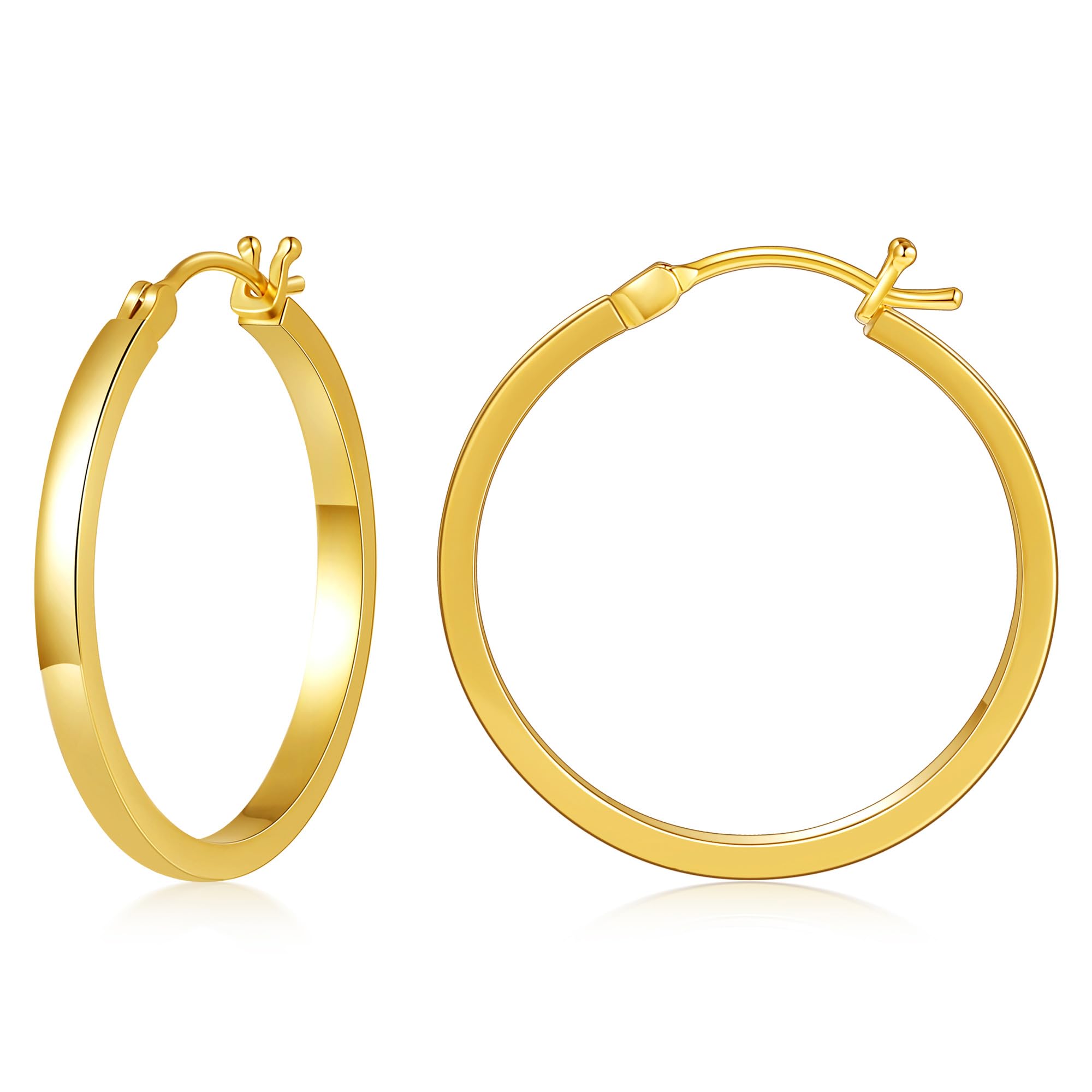 GacimyFlatted Gold Hoop Earrings for Women 14K Real Gold Plated with 925 Sterling Silver Post