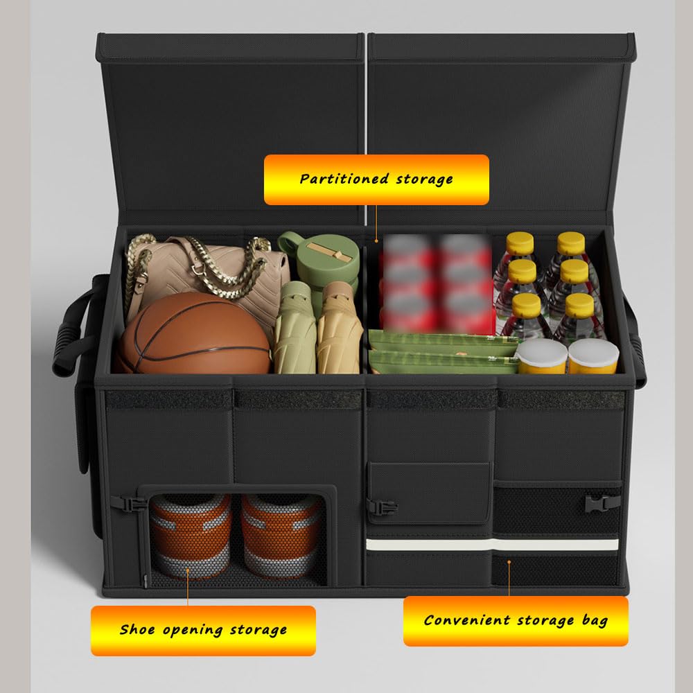 Organizador Maletero para Honda CR-V (RD1-RS 1995-2025 2026),Caja De Almacenamiento Plegable con Compartimentos Ajustables Y Bolsillos Laterales,Bolsa Antideslizante Resistente,Black