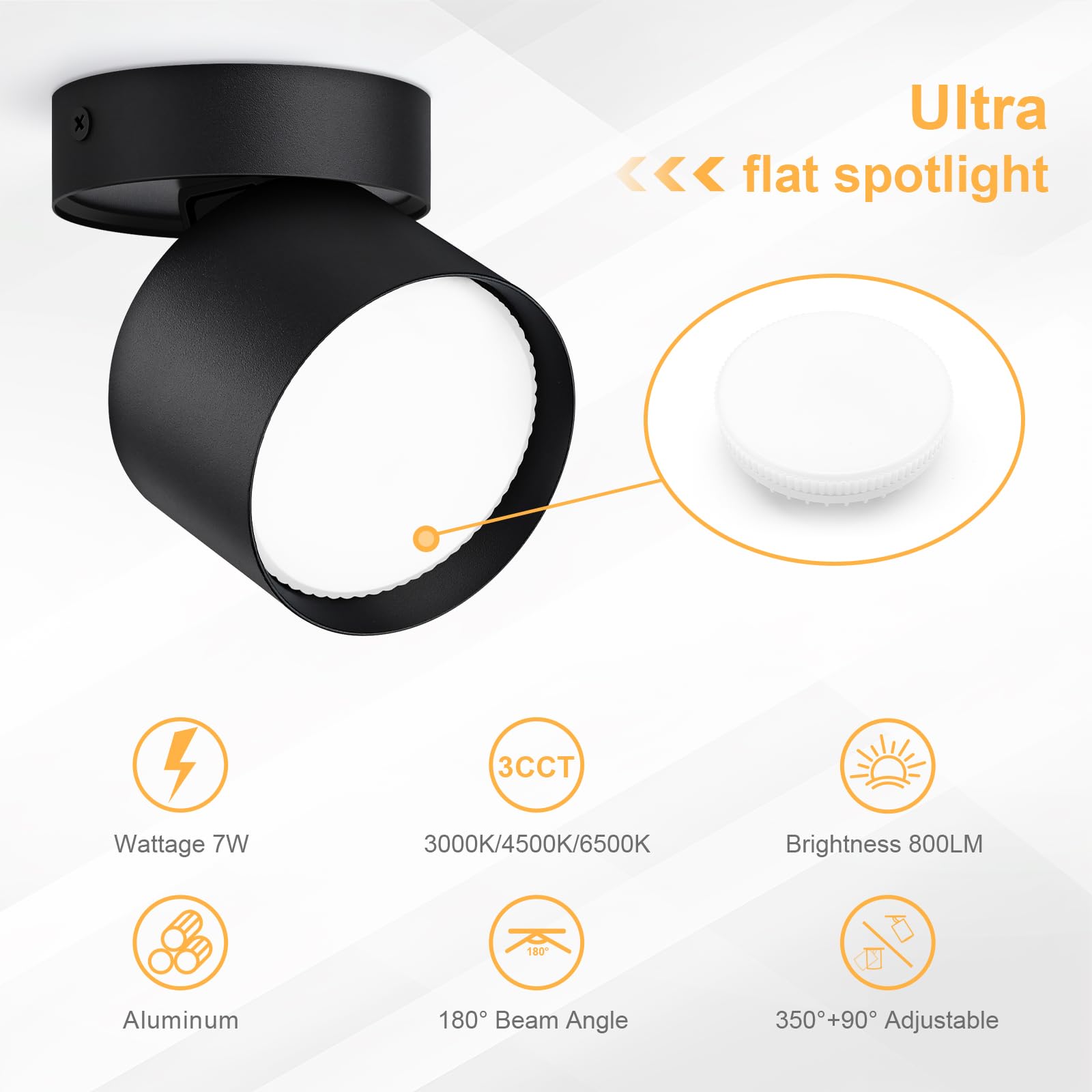 GeyouLux LED Adjustable Projection Spotlight, 7W 800LM diameter 82×80mm Dimmable Ceiling Spotlights - Image 3