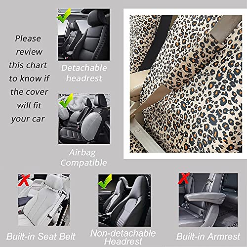 Leopard Cheetah Autositzbezüge, komplettes Set, vorne und hinten, komplett mit 2 Sicherheitsgurtpolstern und universeller 38.1 cm Lenkradbezug, LKWs, SUV oder Van für Frauen (Leopard)