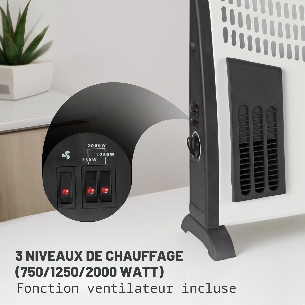 Clatronic® Chauffage par convecteurs | pour abris de jardin, garages & Co. | avec 3 niveaux de chauffage | thermostat | avec ventilateur | jusqu'à 40m² | économie d'énergie | KH 3433 N