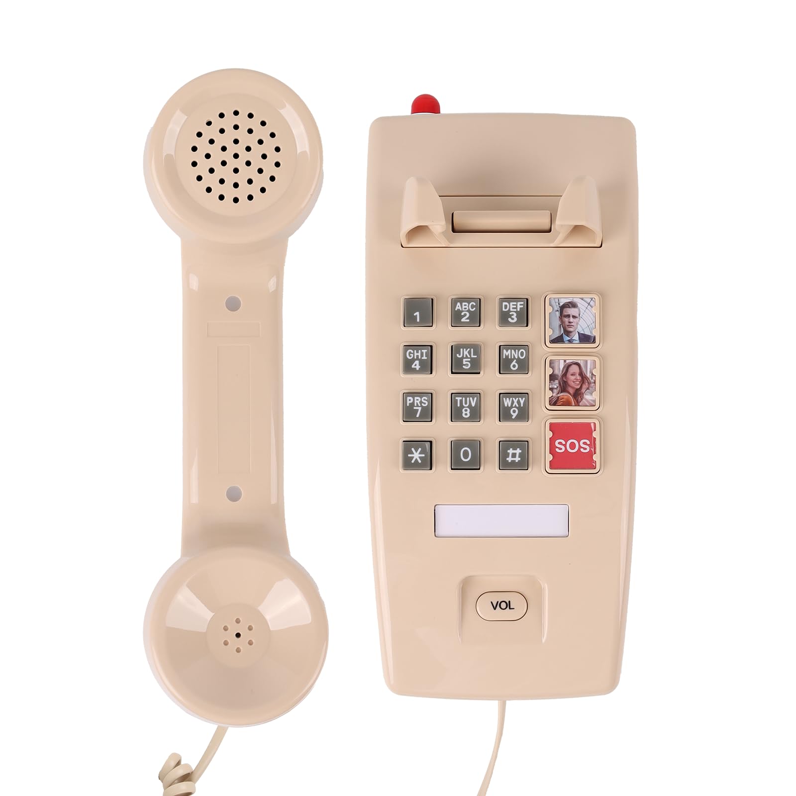 Retro Wall Phone for Landline with Volume Adjustable Vintage Phone, Beige