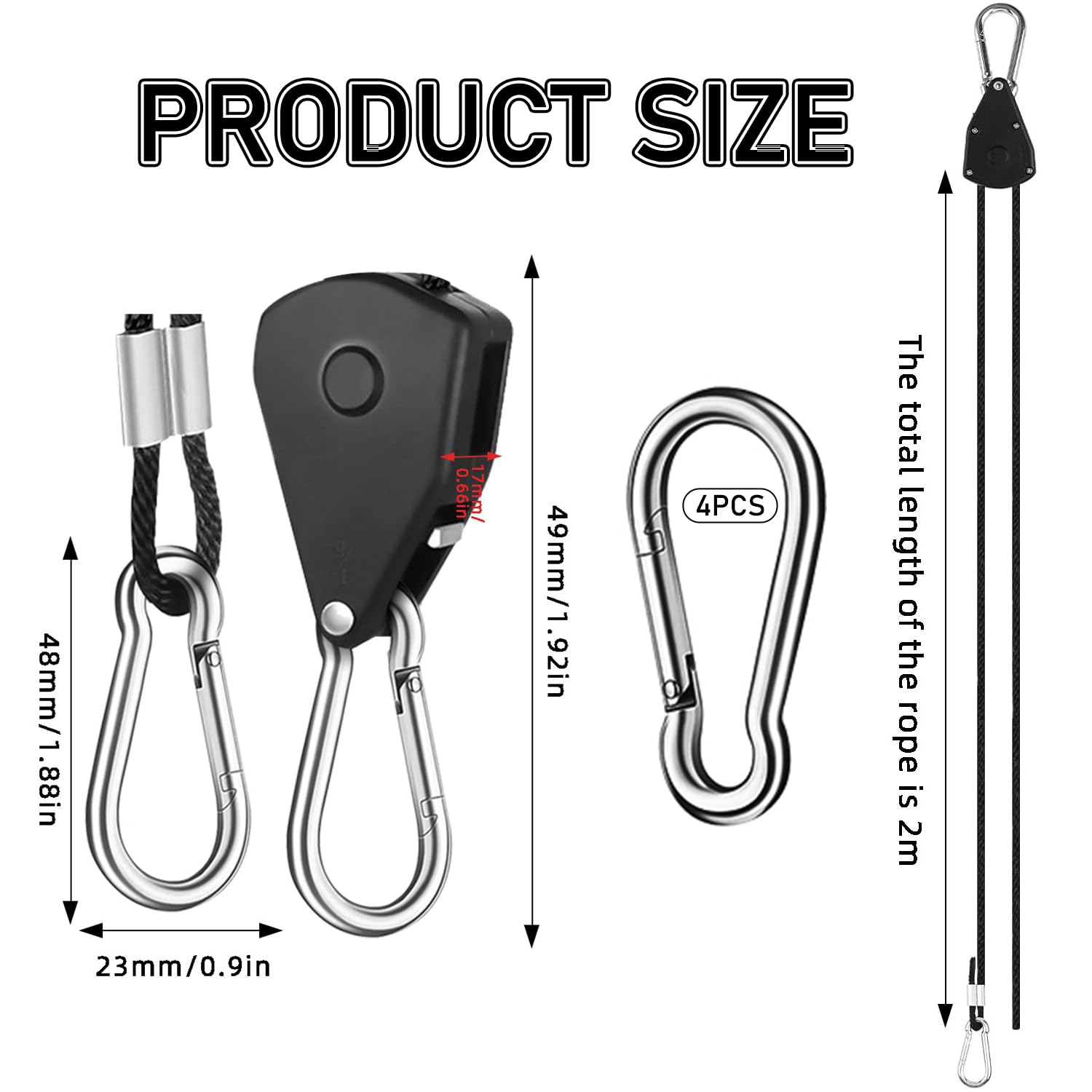 YSOOUA Trinquete De Cuerda 4 Piezas Rope Ratchet Cuerda Trinquete para Jardinería Jardín Cultivar Hidropónica Colgar Reflectores Filtros de Carbón LED Lampe (4 Piezas)