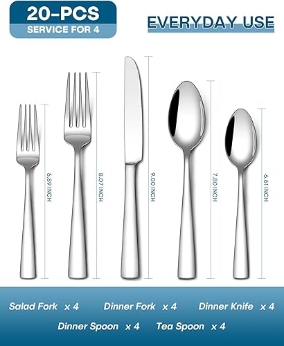 Miniatura 2 de Stapava Juego de Cubiertos de 20 Piezas, Juegos de Cubiertos de Acero Inoxidable de Grado Alimentario para 4 Juegos de Utensilios de Cubiertos