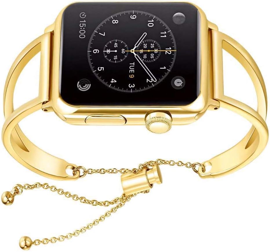 WONMILLE Bracelet for Apple Watch Band 38mm 40mm 41mm 42mm 44mm 45mm, Classy Stainless Steel Cuff Jewelry iWatch Bands Strap Wristbands Unique Fancy Style for Women Girls with Pendant and Tassel