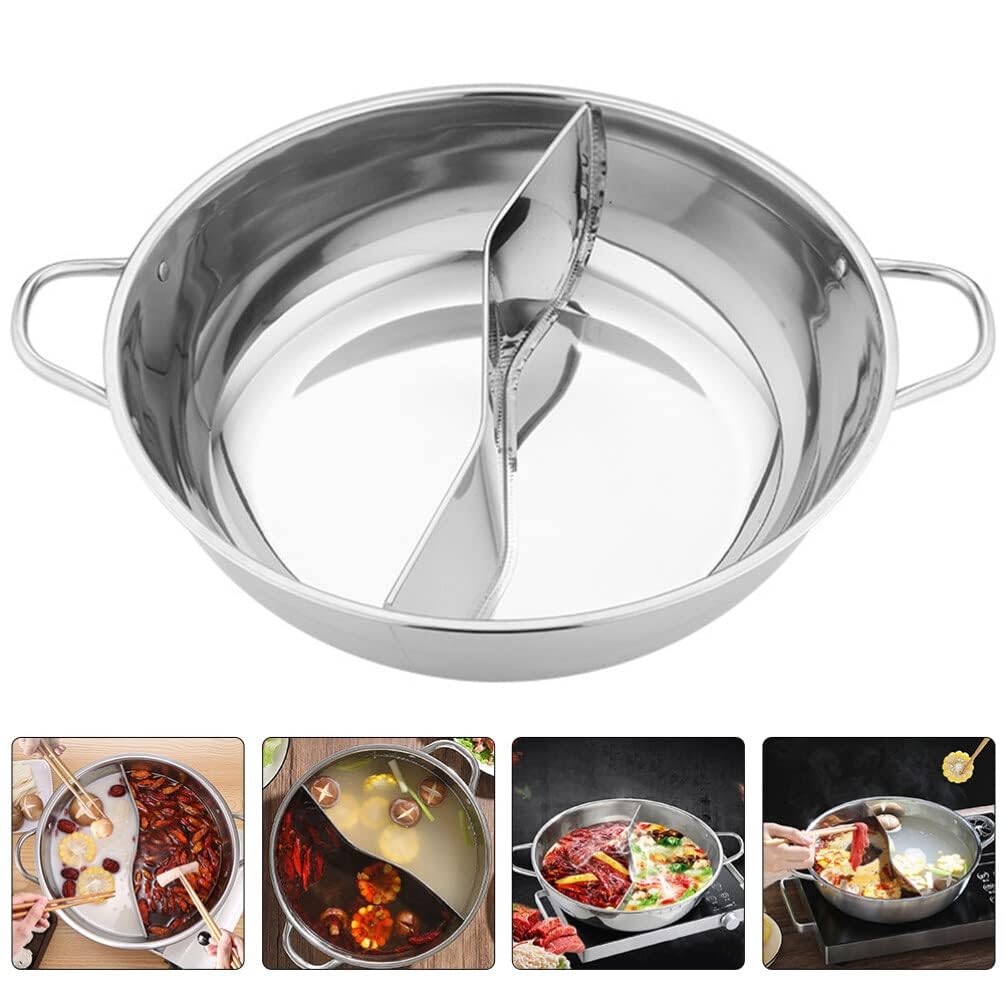 Ketumal Shabu Shabu Hot Pot,Stainless Steel Hot Plate Cookware Set Ramen Cooker, Hot Pot Soup Base Korean BBQ Multi Cooker Stainless Steel Pot Set, 11"(28cm) Pot with Divider 4