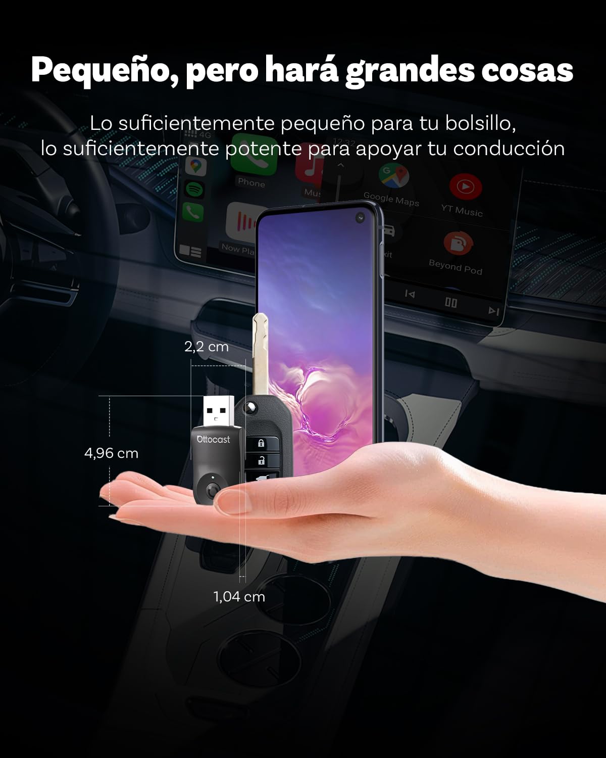 Mejorado 2025-2-en-1 Adaptador inalámbrico CarPlay y Android Auto, OTTOCAST Mini para iOS 10+ y Android 11+, Convierte CarPlay por Cable a inalámbrico, Compatible con USB-A y USB-C (Negro)