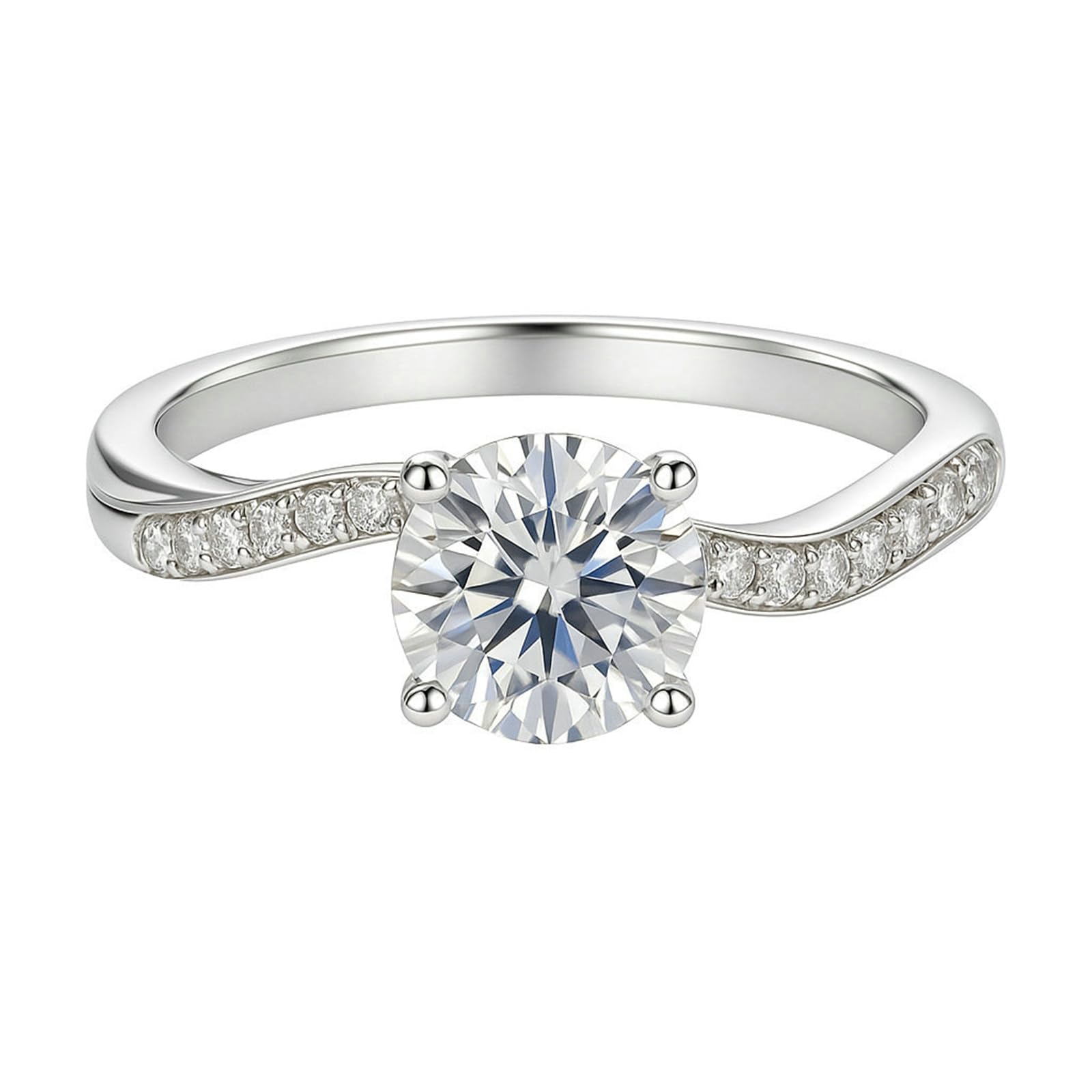 Anello Fede Nuziale, Oro Bianco 9K 14K 18K Anello di Fidanzamento a Fascia Intrecciata con moissanite