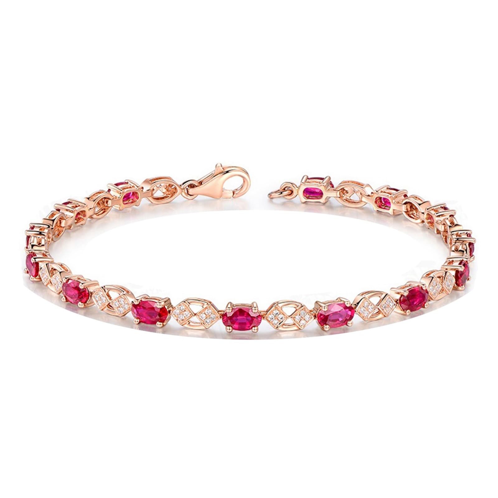 Bransoletki damskie różowe złoto 18k/14k/9k, 4,35ct syntetyczny rubinowy kamień bransoletka 16-20 cm Moissanit, ślubna bransoletka ślubna