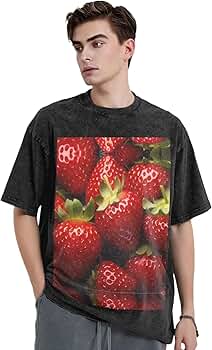 Strawberry Print Men's Vintage Oversized T-Shirts Daily, Home