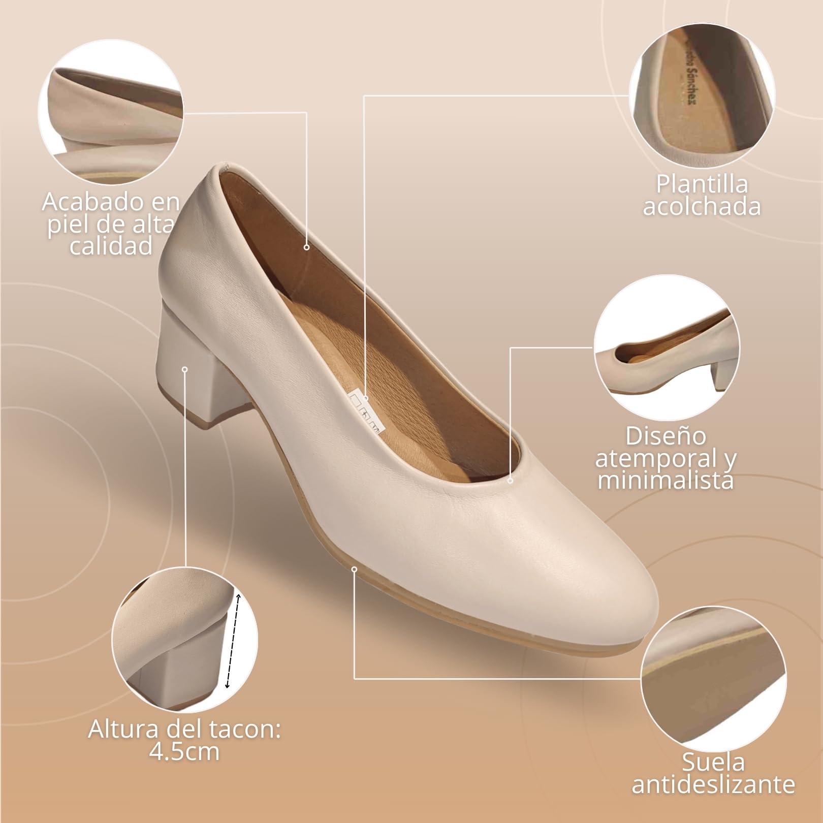 Zapatos de Salón Fausta para Mujer Cómodos 24 Horas, Zapatos de Piel Fabricación Propia Hecho en España, Tacón Bajo y Ancho, Calidad y Estilo Clásico, para Azafatas y Profesionales