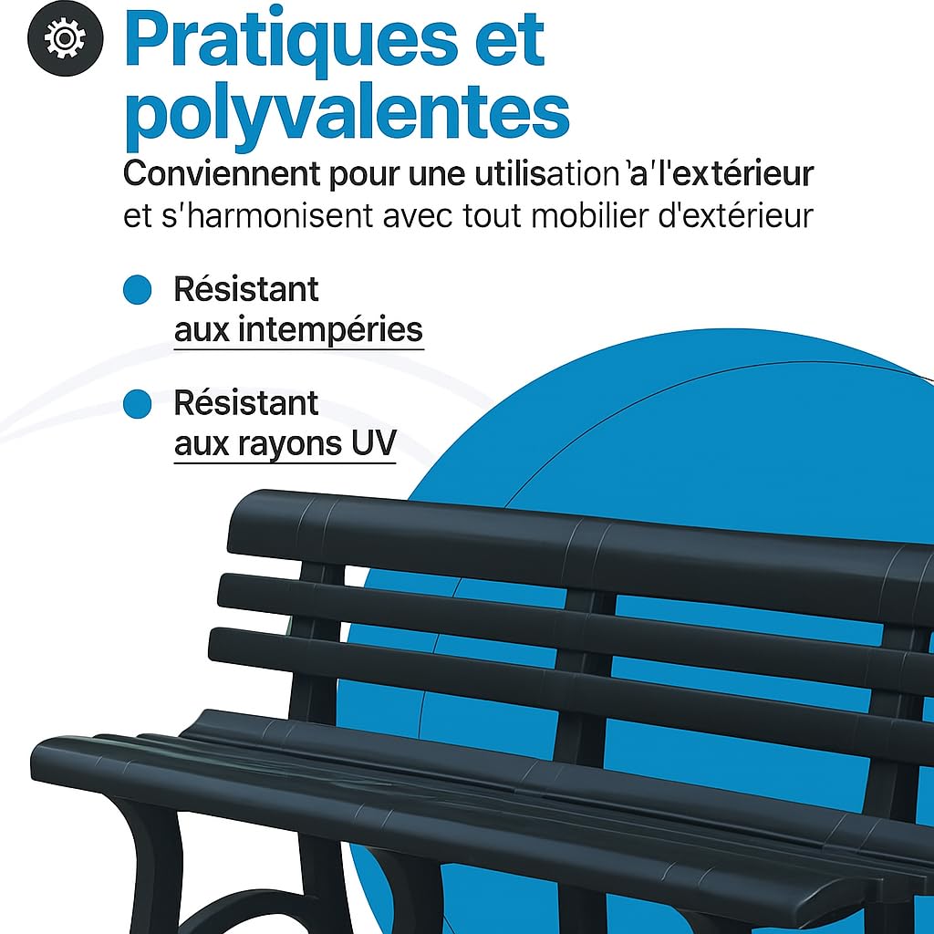 TOMAINO - Banc de Jardin en Plastique 3 ou 4 Places - d'Extérieur pour Balcon, Terrasse Véranda - New Anthracite