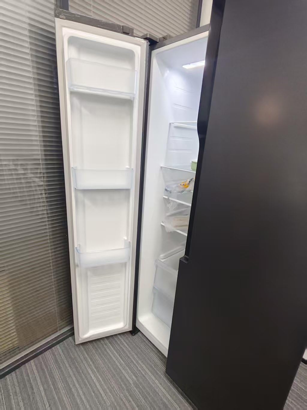 Hallsmart French Door Full Size Counter Depth Refrigerator with Freezer Drawer, 21 cu ft, black on Fridge.com