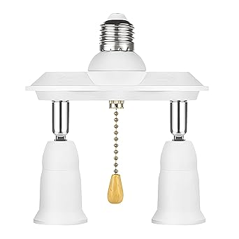 Sigely Pull Chain Light Fixture 360 Degree Adjustable and 180 Degree Bendable E26 E27 Pull Chain Light Socket Adapter Converter Splitter