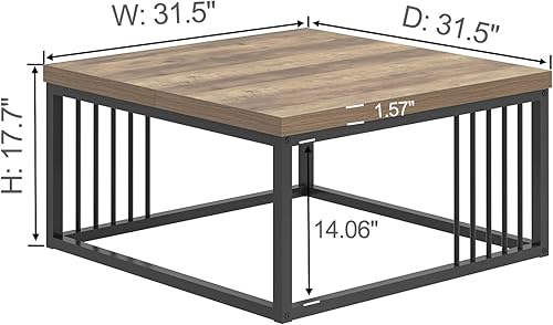 Miniatura 2 de FOLUBAN Mesa auxiliar, moderna mesa central cuadrada para sala de estar, mesa de té de cóctel de madera rústica industrial y metal, 31.5 pulgadas,